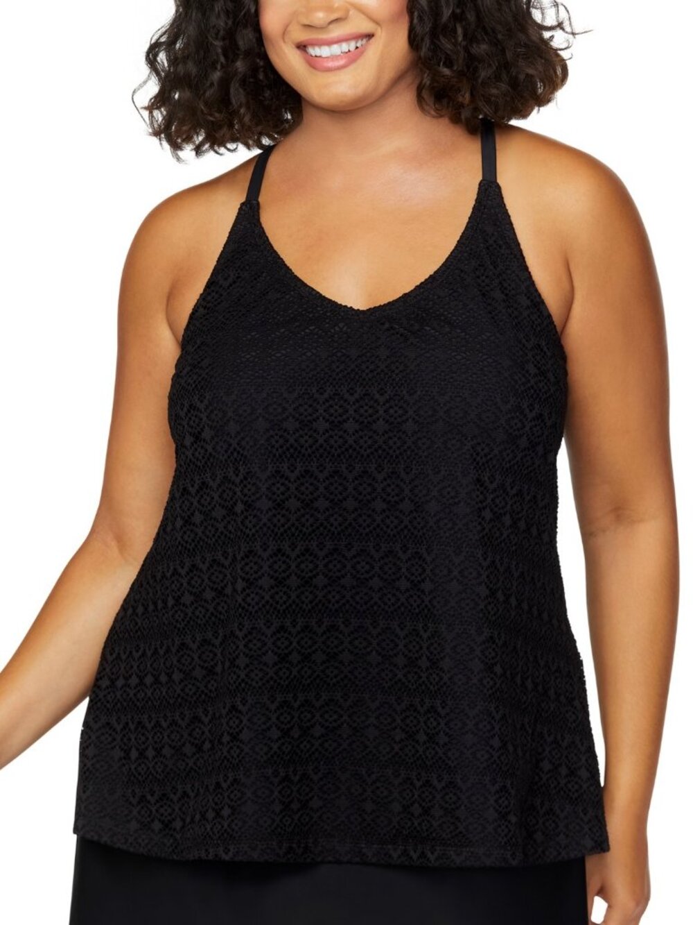 Island Escape  Plus Size Crochet Racer-Back Tankini, Black  Women Size 22W  NWT